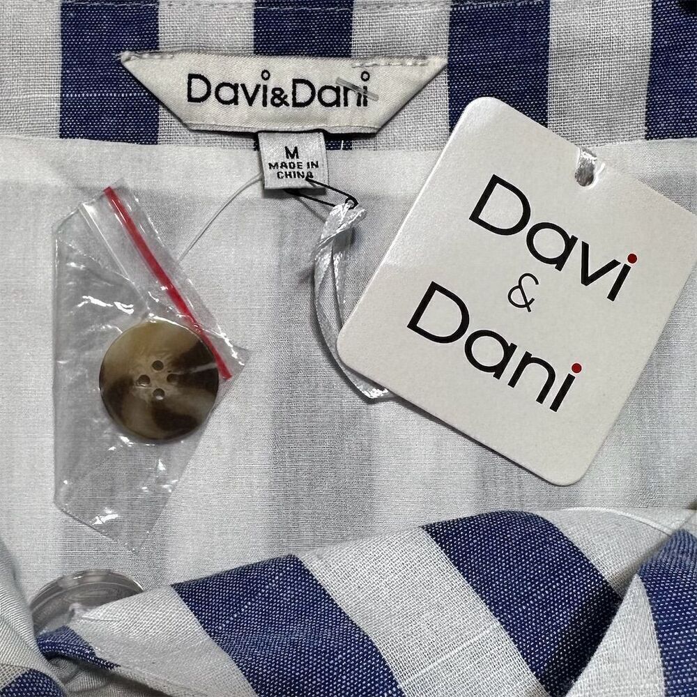 Davi & Dani Blue White Striped Sleeveless Waist Tie Belt Seam Pockets Wrap Dress - Picture 6 of 11